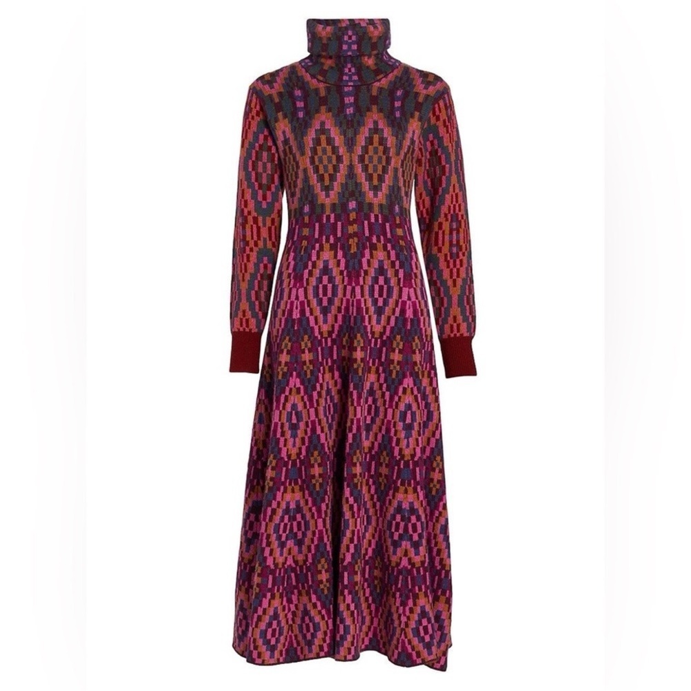 Farm Rio Tapestry Scarf Sweater Maxi Dress Knit Pink Multi Small‎ NWT - Picture 14 of 14